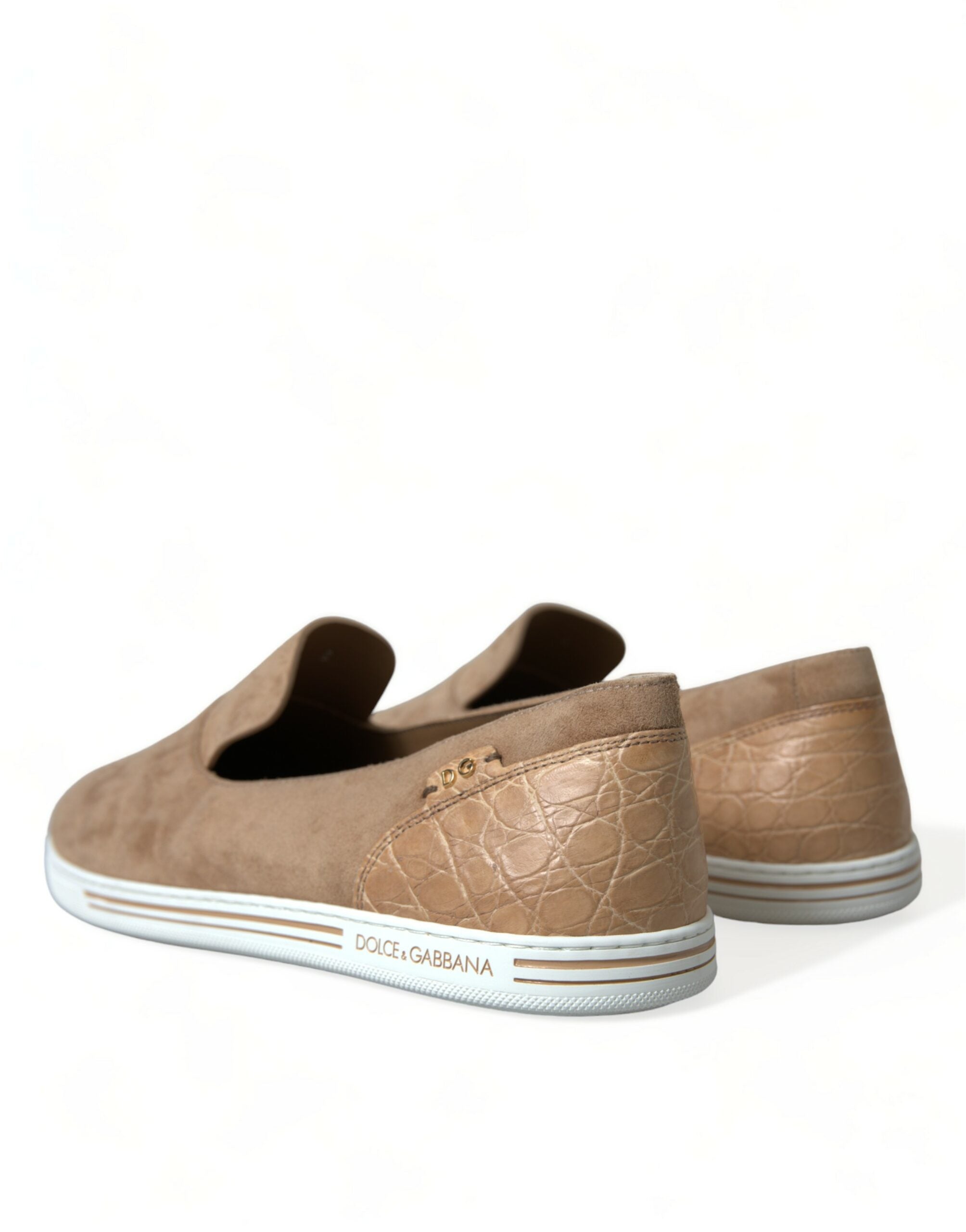Dolce & Gabbana Beige Wildleder Kaiman Herren Loafer Slipper Schuhe