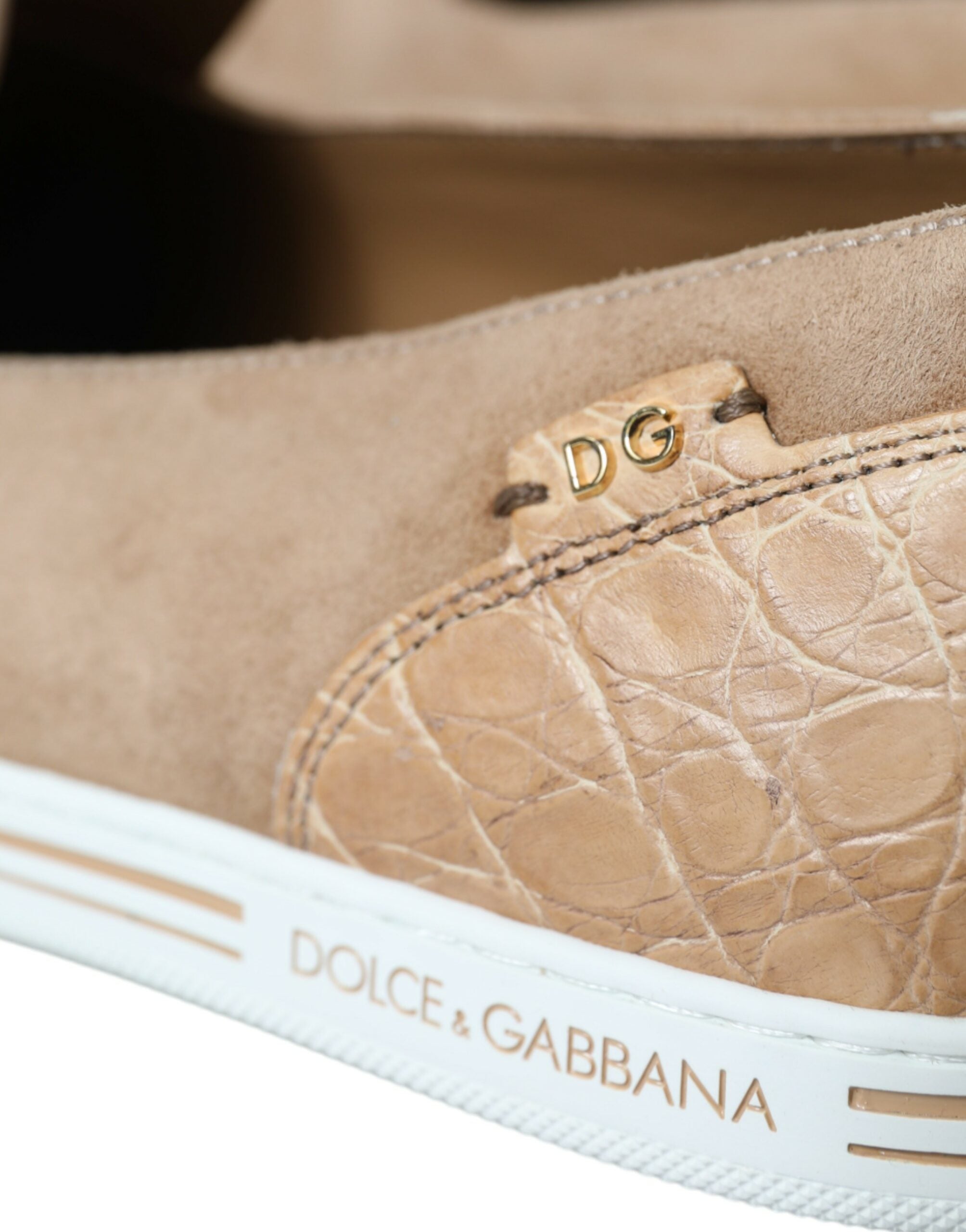 Dolce & Gabbana Beige Wildleder Kaiman Herren Loafer Slipper Schuhe
