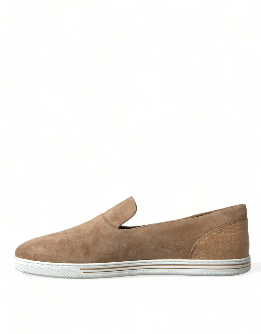 Dolce & Gabbana Beige Wildleder Kaiman Herren Loafer Slipper Schuhe