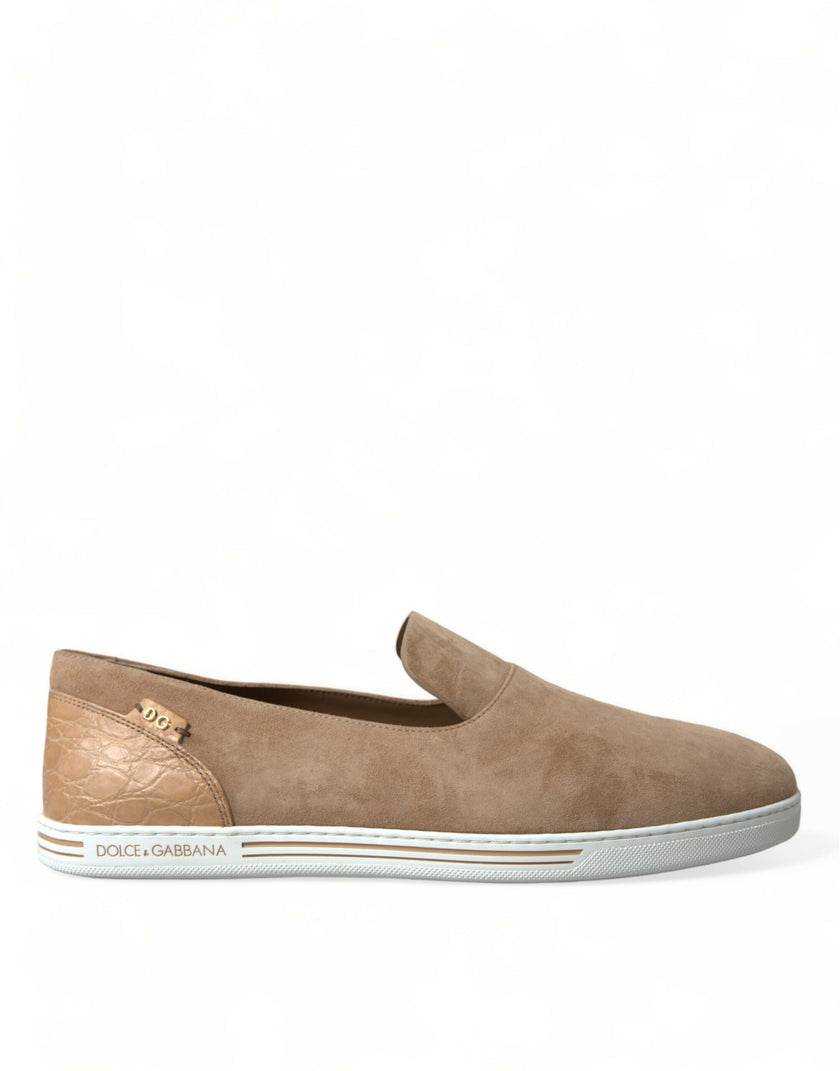 Dolce & Gabbana Beige Wildleder Kaiman Herren Loafer Slipper Schuhe