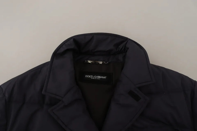 Dolce & Gabbana Blauer Seiden-Ziegenmantel Blouson Winterjacke