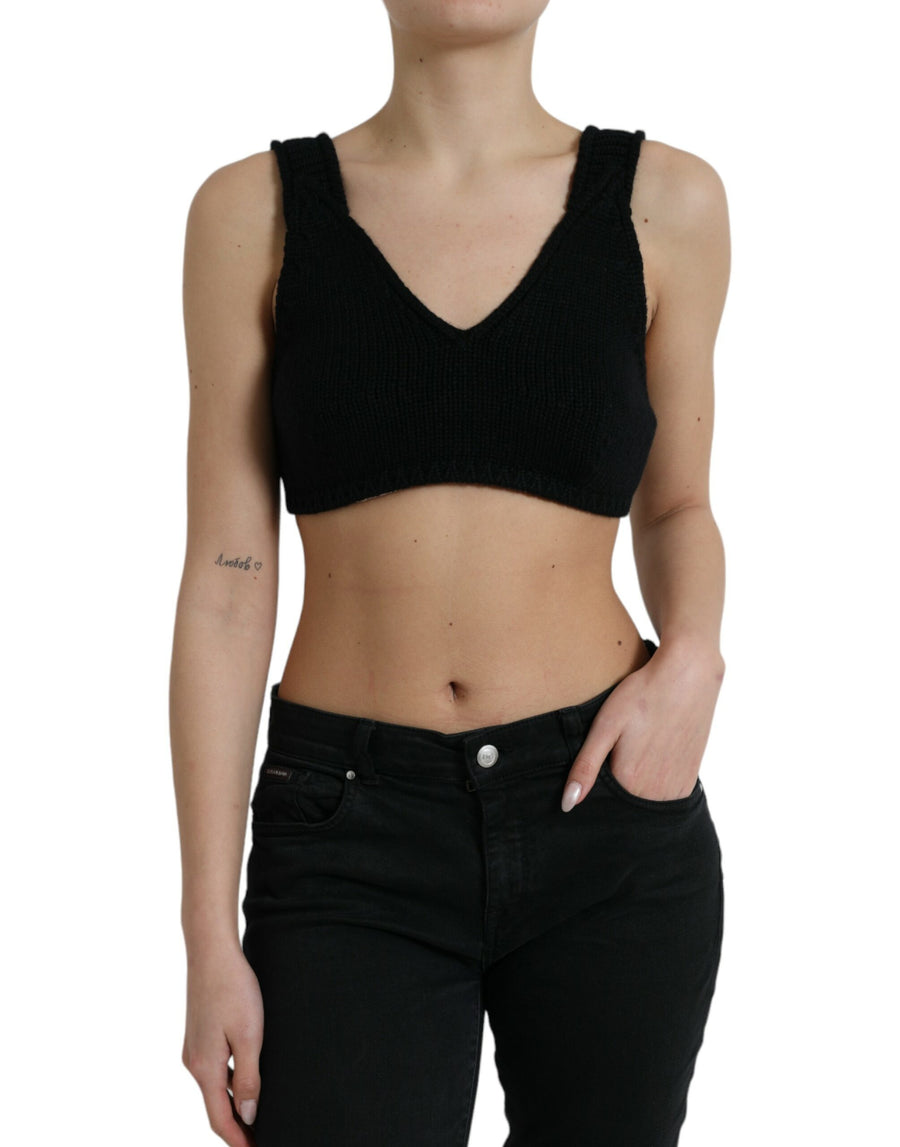 Dolce & Gabbana Black V-Neck Cashmere Bustier Top