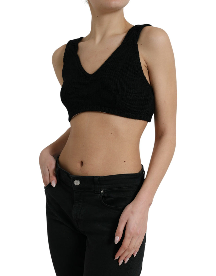 Dolce & Gabbana Black V-Neck Cashmere Bustier Top