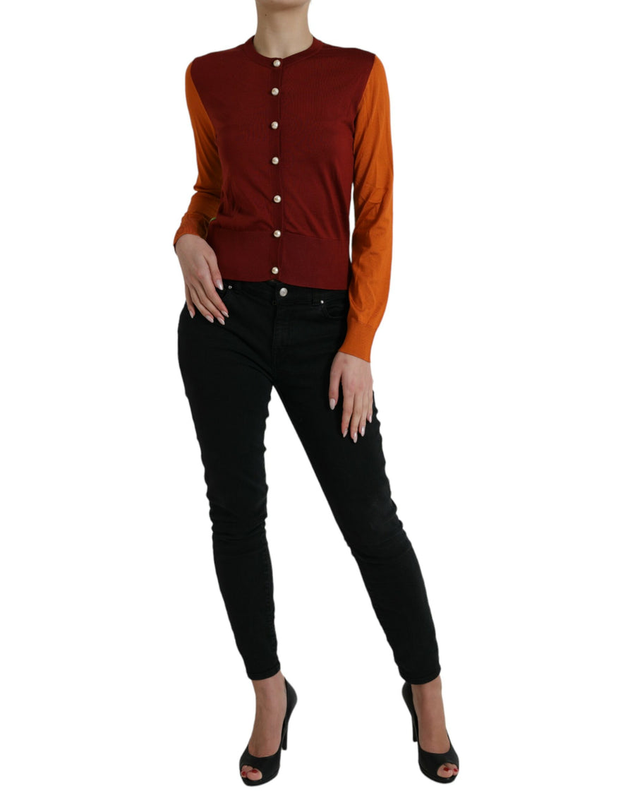 Dolce & Gabbana Multicolor Silk Crew-Neck Cardigan