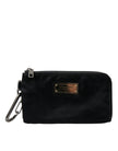 Dolce & Gabbana Schwarzes Nylon Logo Plaque Schlüsselanhänger Beutel Clutch Taschen