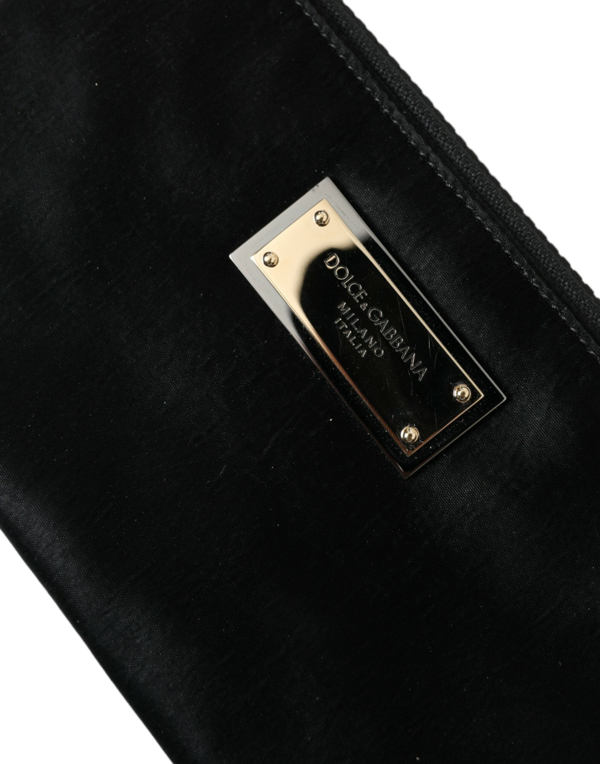 Dolce & Gabbana Schwarzes Nylon Logo Plaque Schlüsselanhänger Beutel Clutch Taschen