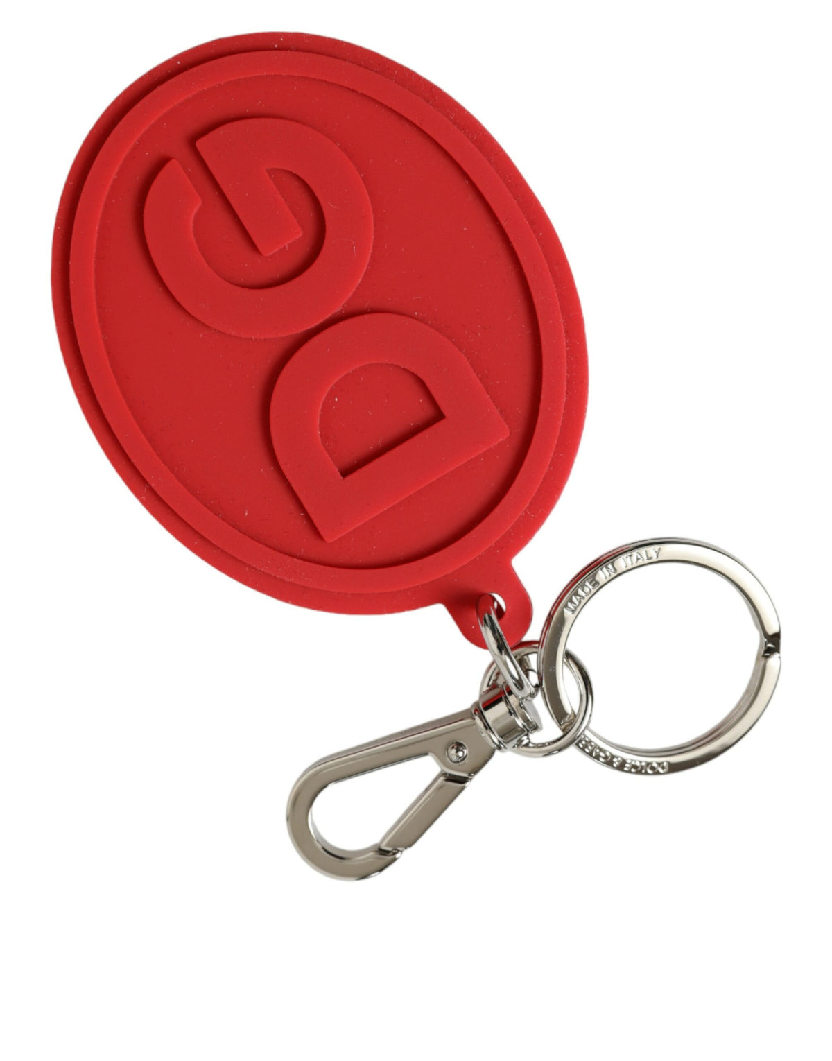 Dolce & Gabbana Roter Gummi DG Logo Silber Messing Metall Schlüsselanhänger Schlüsselanhänger