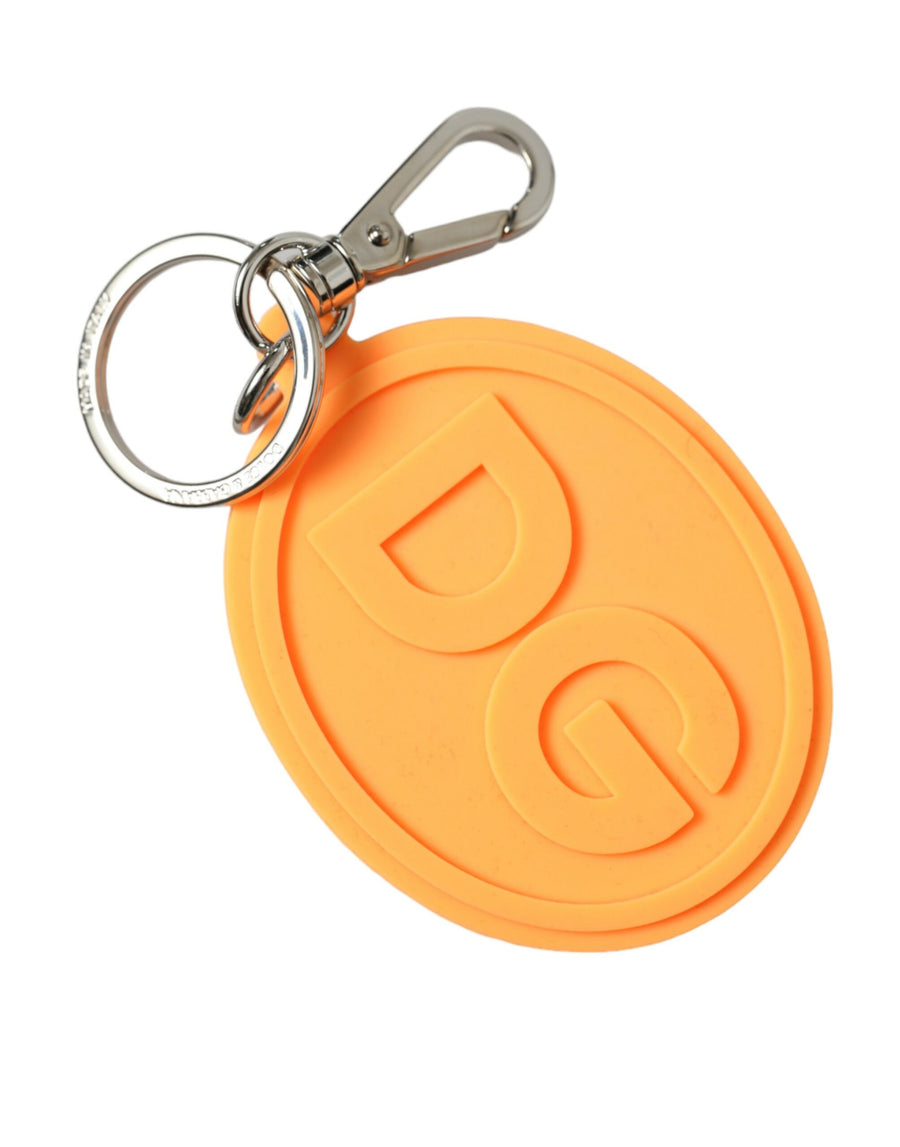 Dolce & Gabbana Orange Rubber DG Logo Silver Brass Metal Keychain Keyring