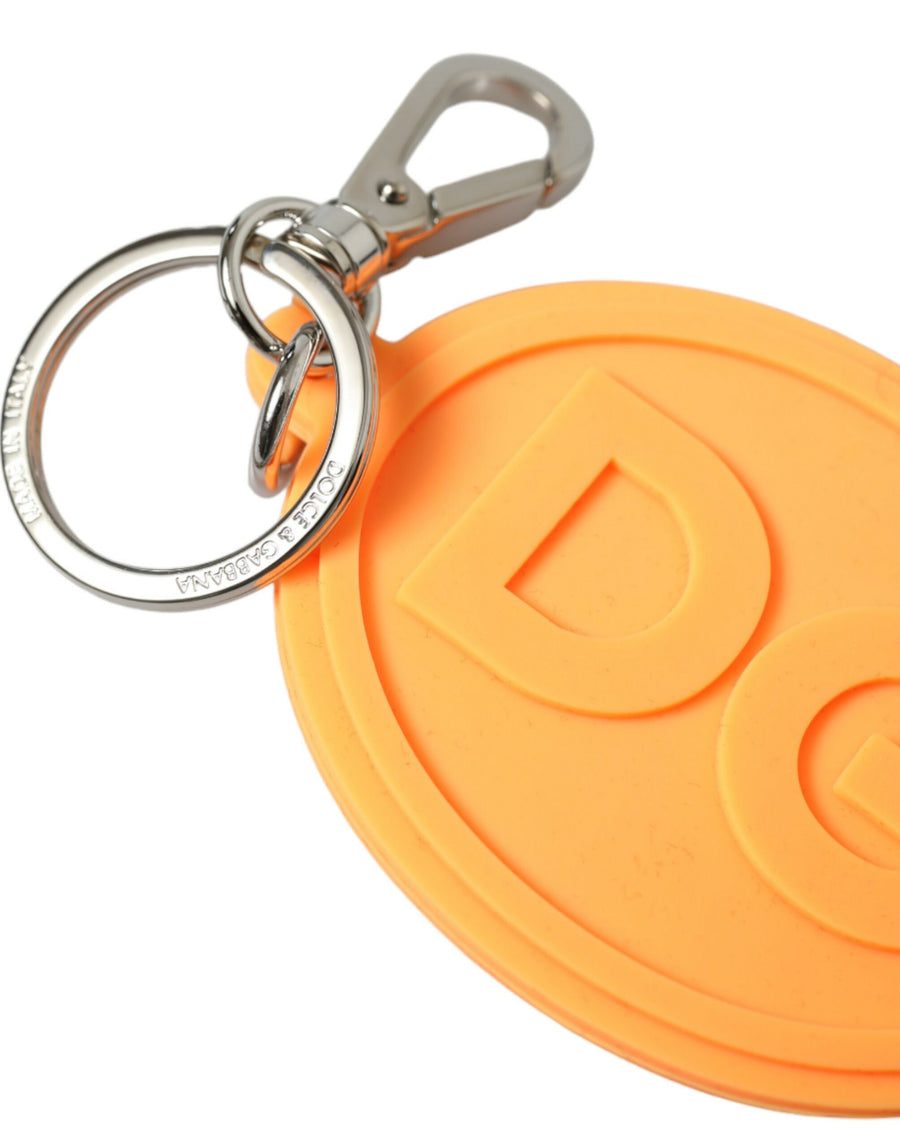 Dolce & Gabbana Orange Rubber DG Logo Silver Brass Metal Keychain Keyring