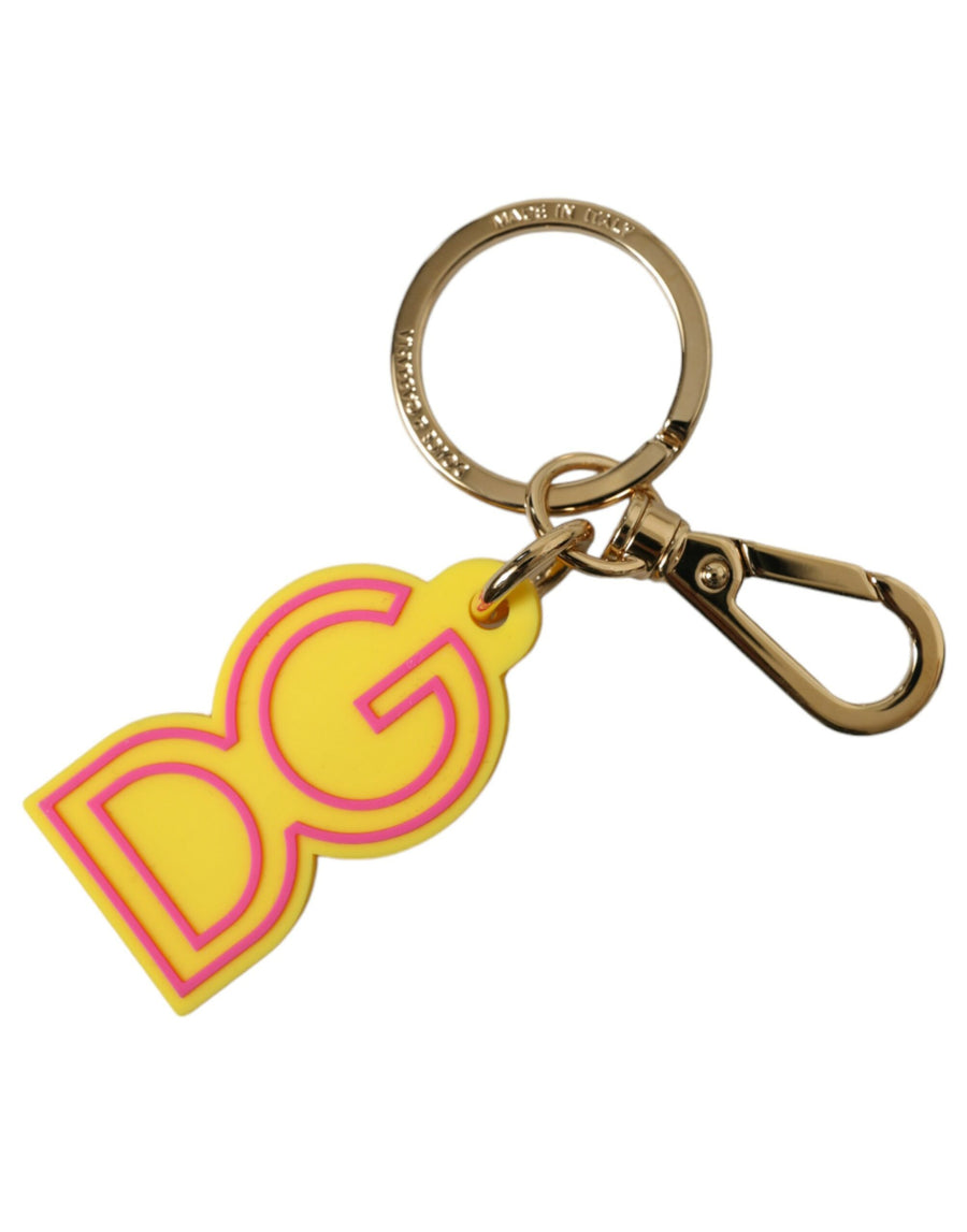 Dolce & Gabbana Yellow Rubber Gold Tone Metal DG Logo Keychain Keyring