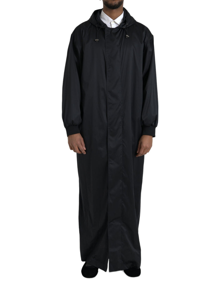 Dolce & Gabbana Black Long Hooded Polyester Windbreaker Jacket