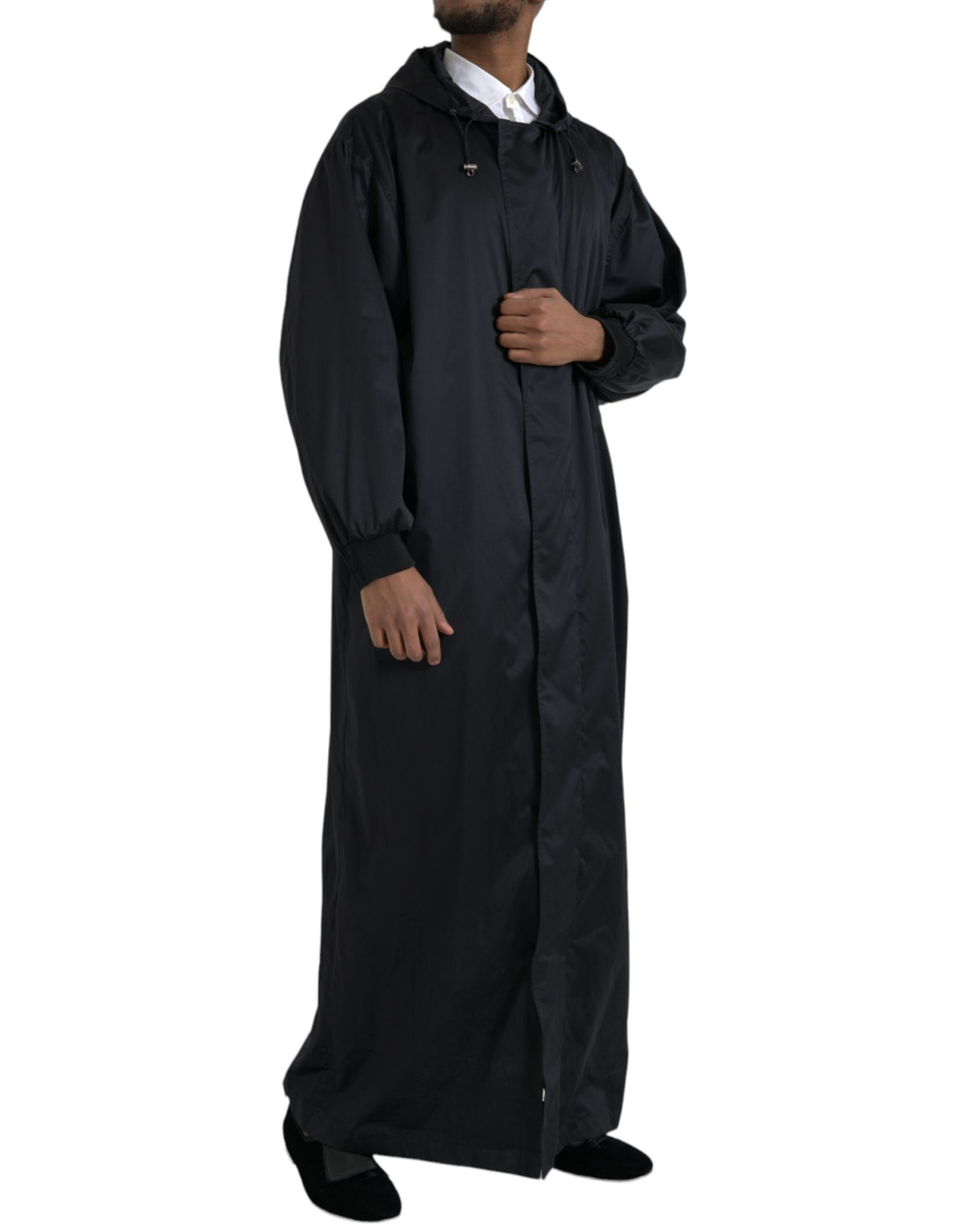 Dolce & Gabbana Black Long Hooded Polyester Windbreaker Jacket