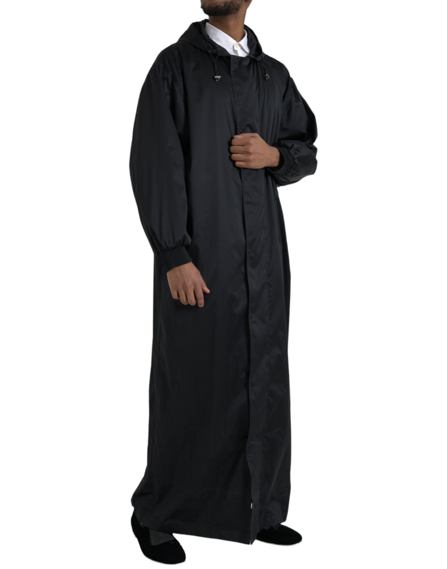 Dolce & Gabbana Black Long Hooded Polyester Windbreaker Jacket