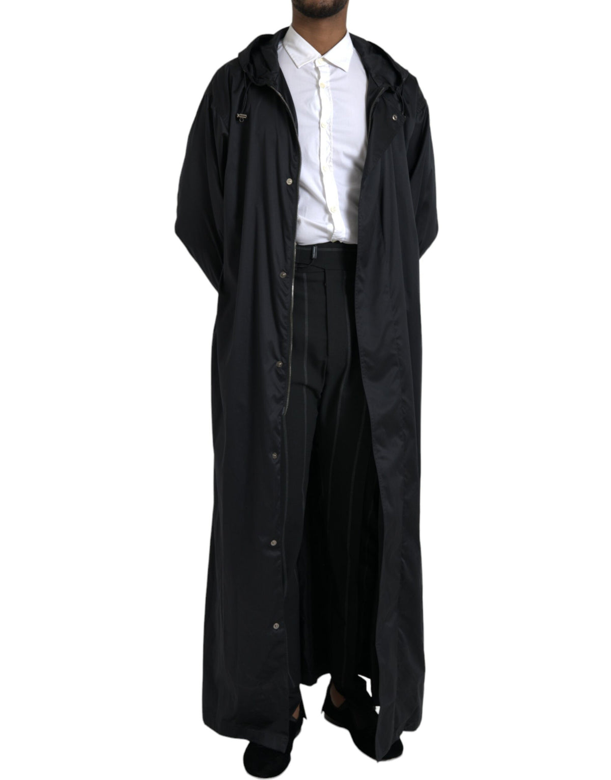 Dolce & Gabbana Black Long Hooded Polyester Windbreaker Jacket