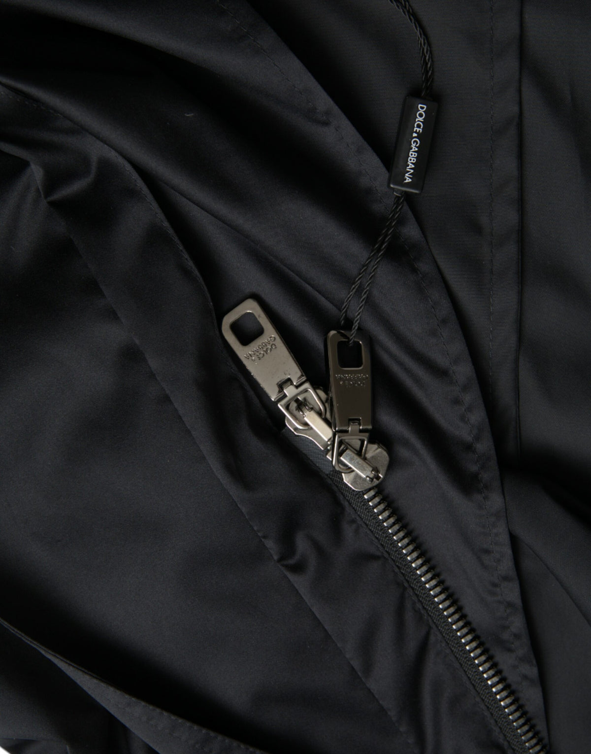 Dolce & Gabbana Black Long Hooded Polyester Windbreaker Jacket