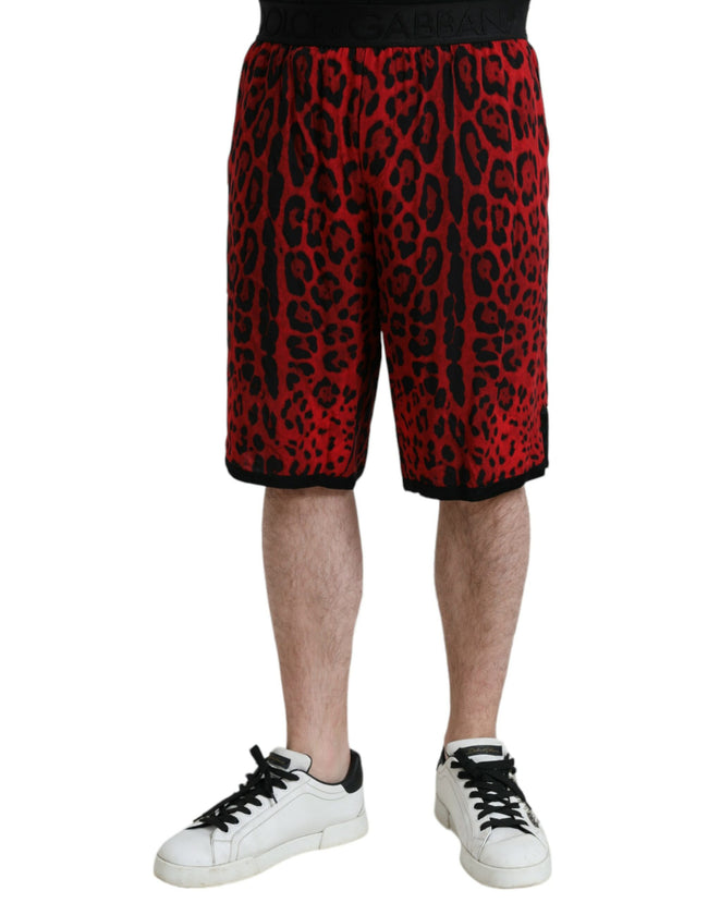 Dolce & Gabbana Rote Viskose-Bermudashorts mit Leopardenmuster
