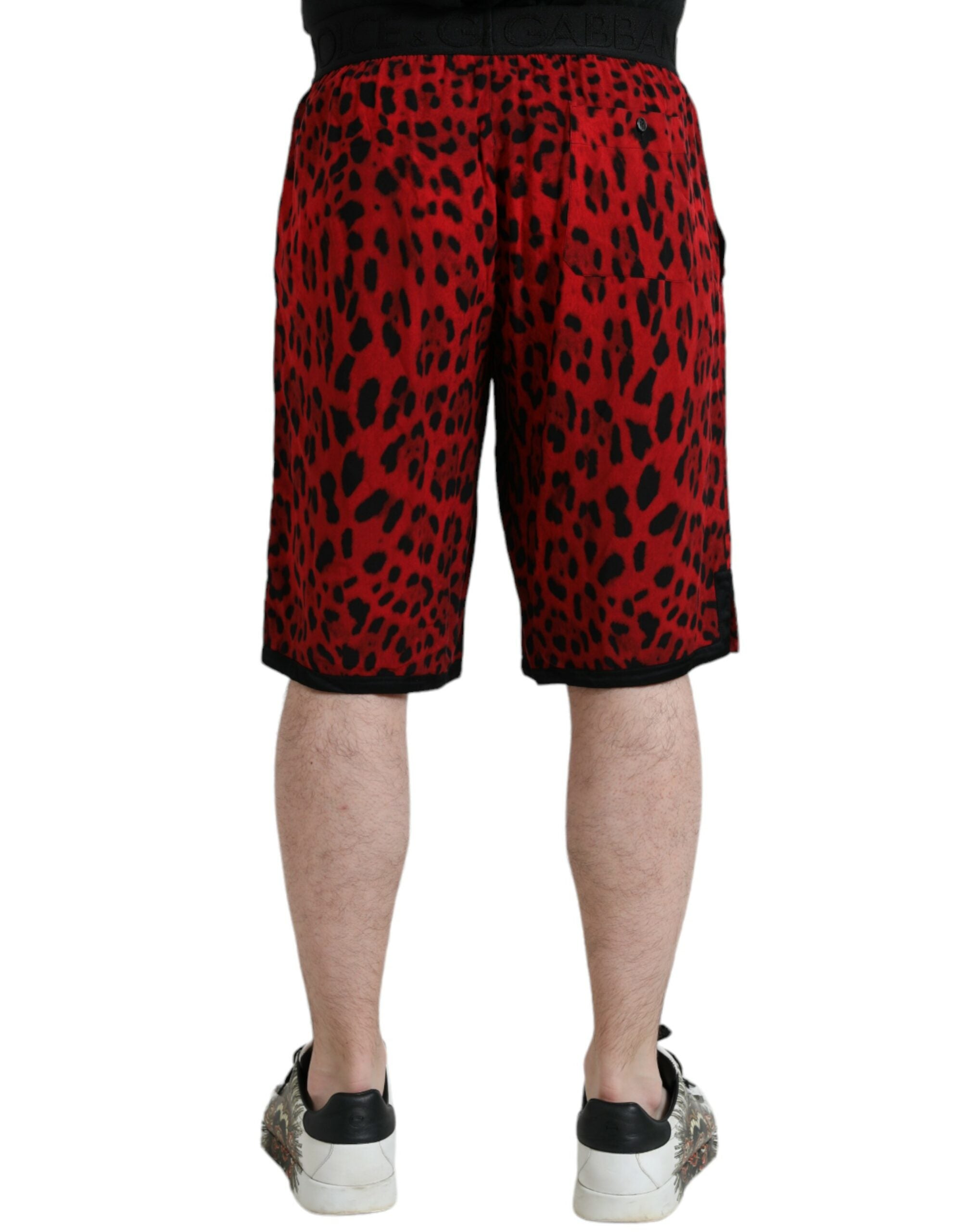 Dolce & Gabbana Rote Viskose-Bermudashorts mit Leopardenmuster