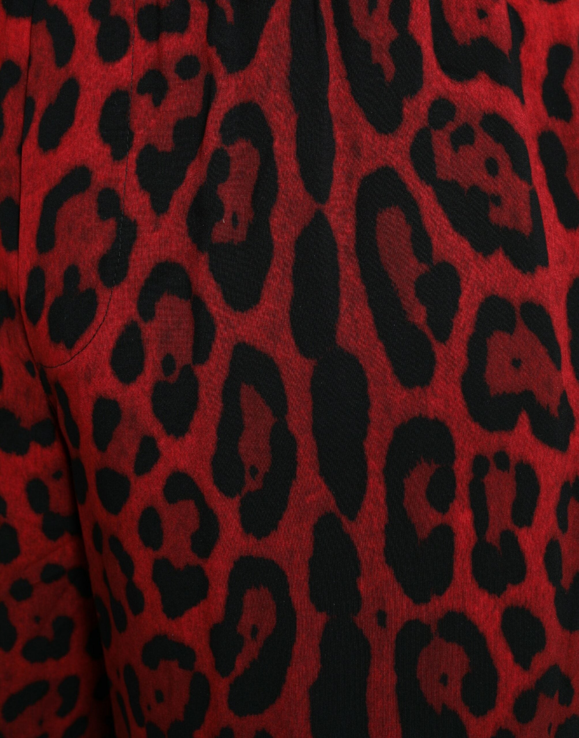 Dolce & Gabbana Rote Viskose-Bermudashorts mit Leopardenmuster