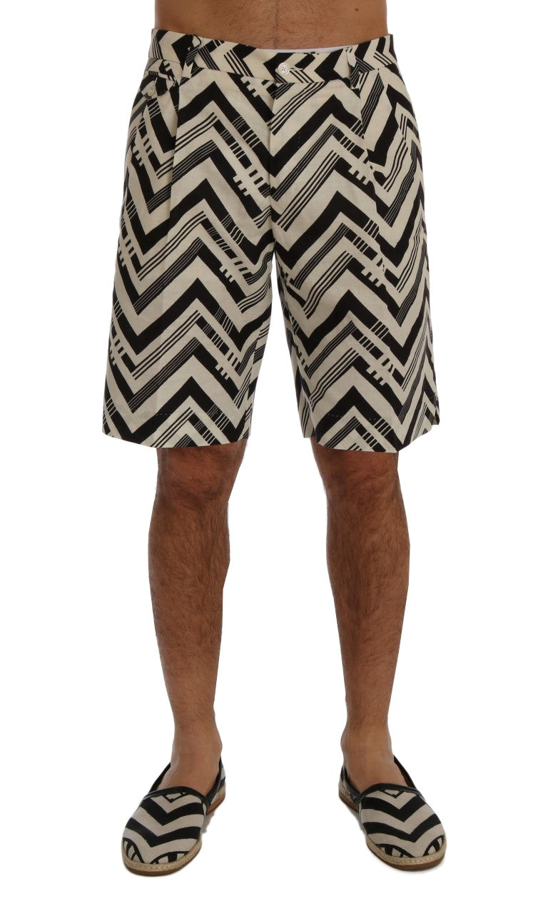 Dolce & Gabbana White and black striped cotton-linen shorts