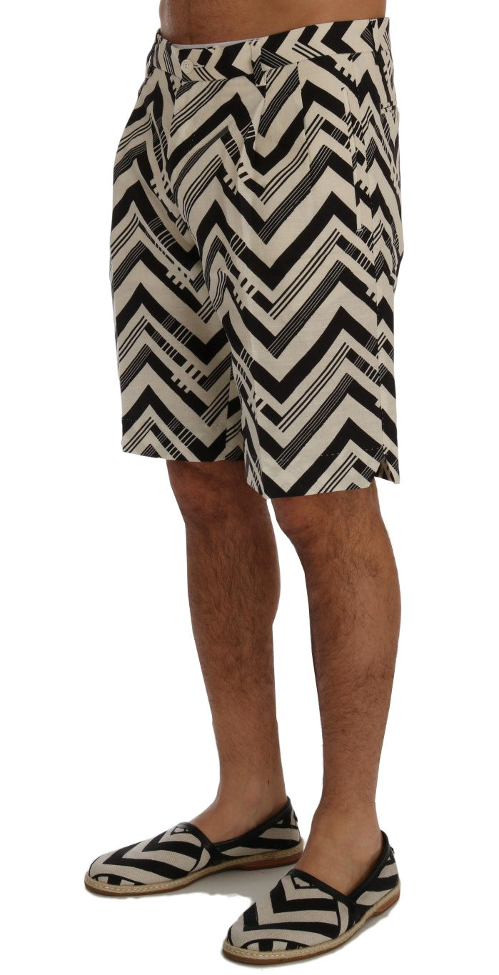 Dolce & Gabbana White and black striped cotton-linen shorts