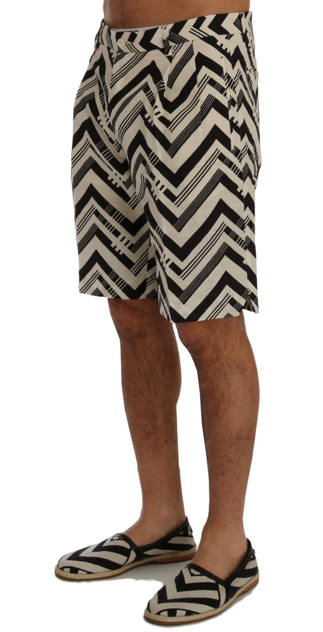 Dolce & Gabbana Weiß-schwarz gestreifte Baumwoll-Leinen-Shorts