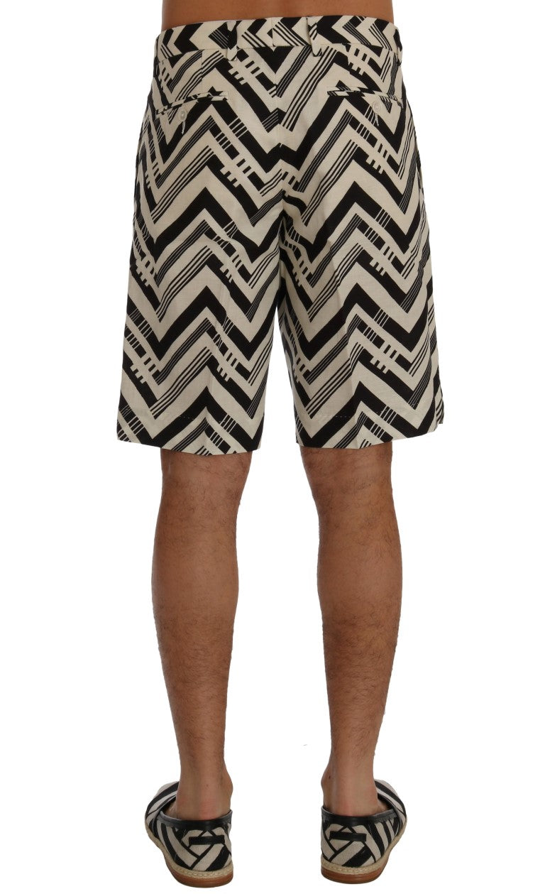 Dolce & Gabbana Weiß-schwarz gestreifte Baumwoll-Leinen-Shorts