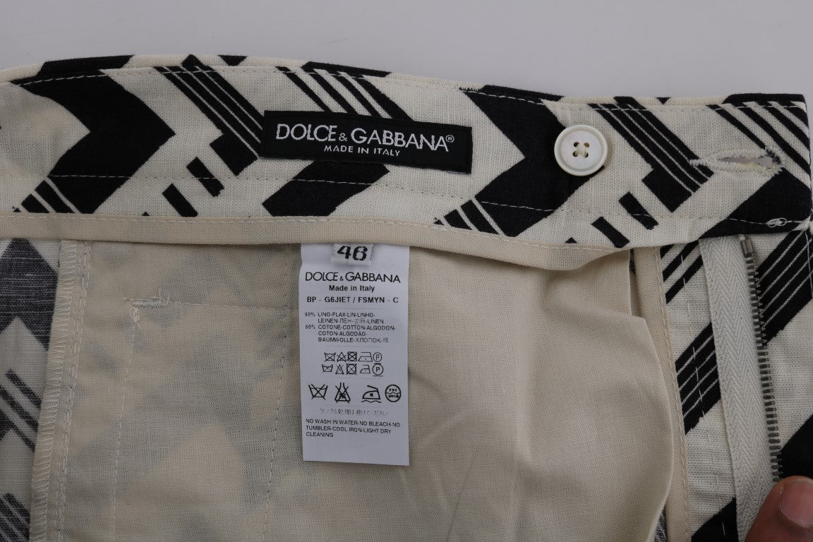 Dolce & Gabbana White and black striped cotton-linen shorts