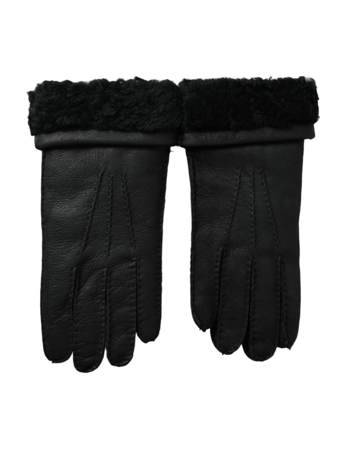 Dolce & Gabbana Black Leather Fur Gloves for Short Hands
