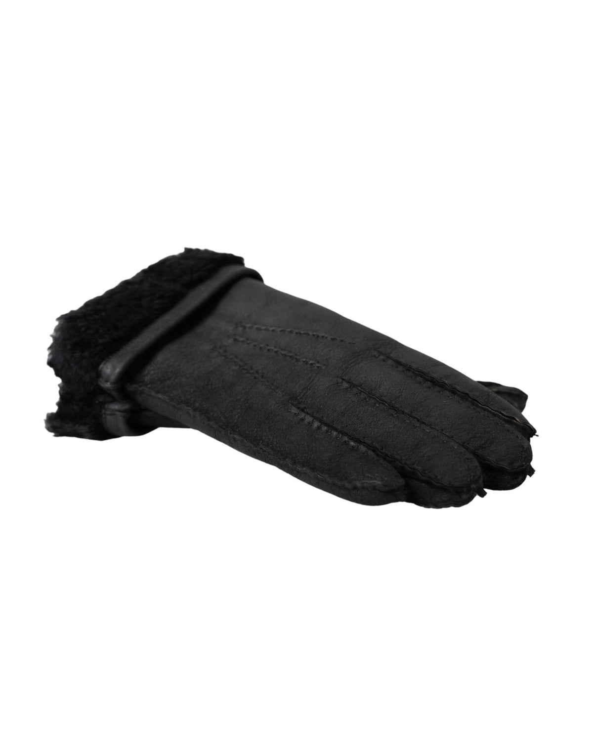 Dolce & Gabbana Black Leather Fur Gloves for Short Hands