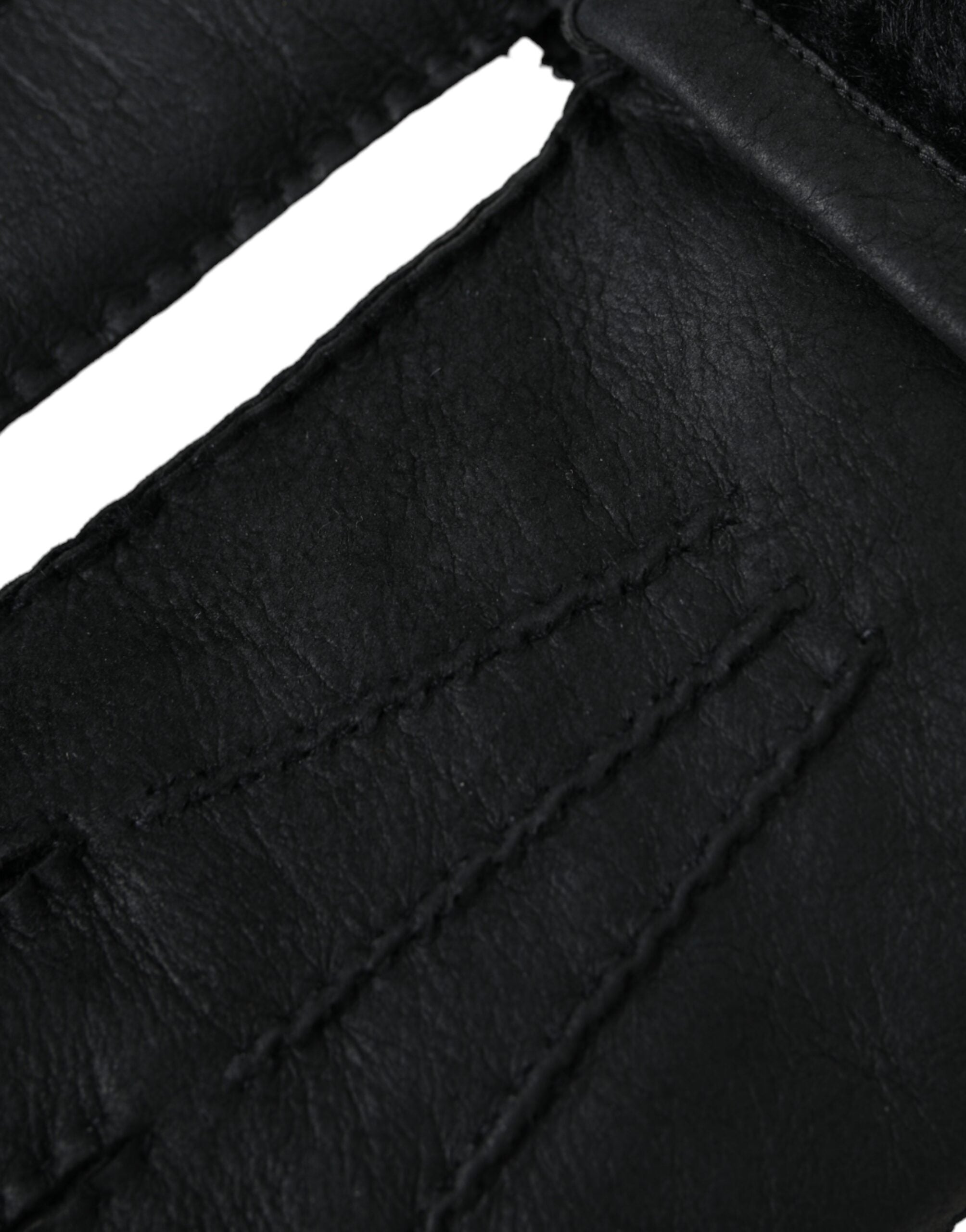 Dolce & Gabbana schwarze Leder-Fell-Handschuhe für kleine Hände