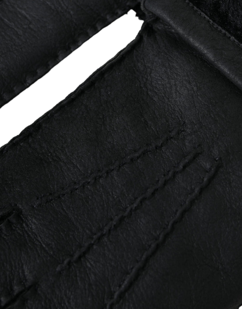 Dolce & Gabbana schwarze Leder-Fell-Handschuhe für kleine Hände