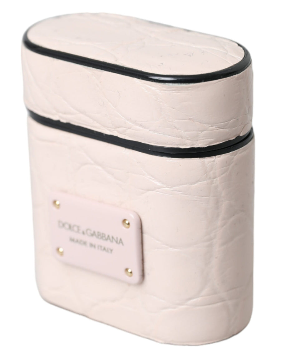 Dolce & Gabbana Light Pink Leather Metal Logo Plaque AirPods Case
