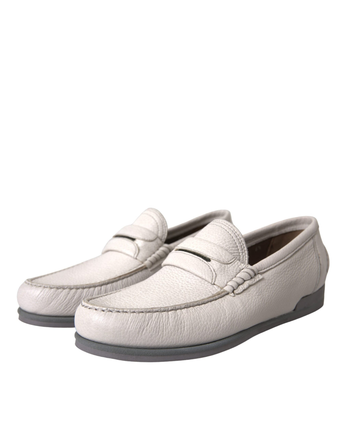 Dolce & Gabbana White Grey Leather Slip Moccasin Shoes Loafers