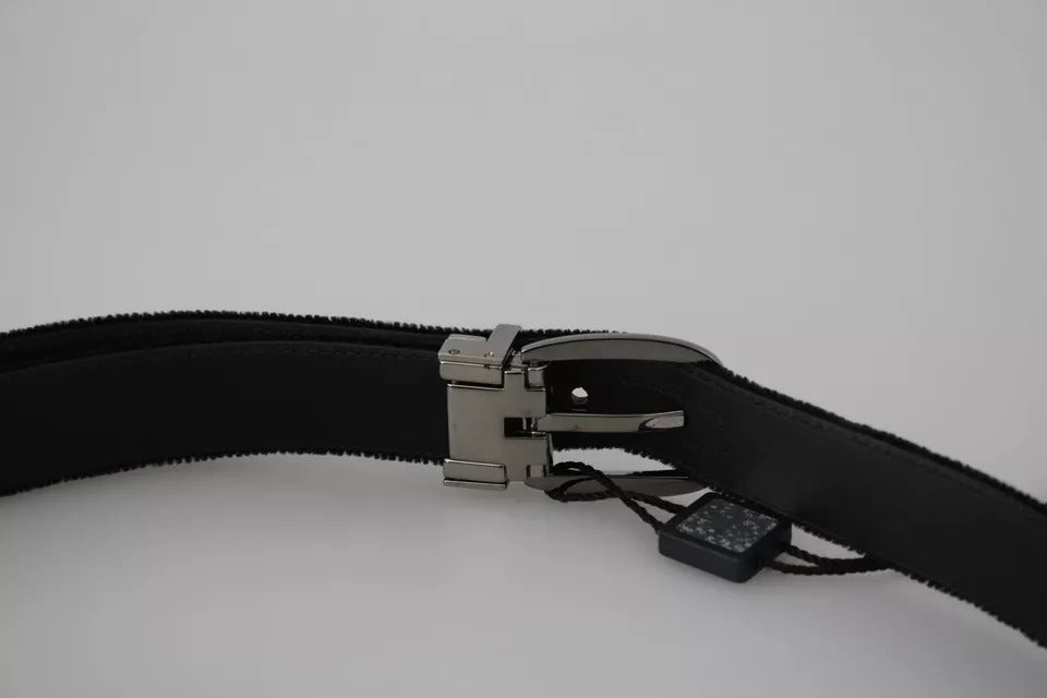 Dolce & Gabbana Black Velvet with Silver-tone Metal Buckle Men's Belt