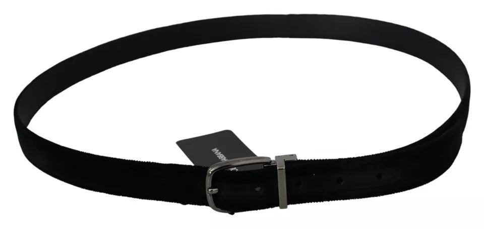 Dolce & Gabbana Black Velvet with Silver-tone Metal Buckle Men's Belt