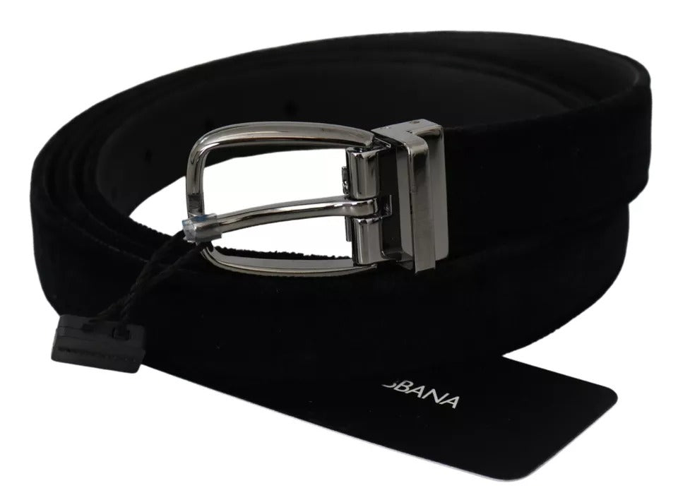 Dolce & Gabbana Black Velvet with Silver-tone Metal Buckle Men's Belt