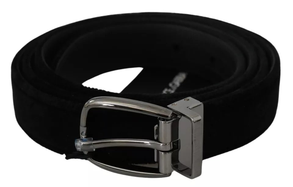 Dolce & Gabbana Black Velvet with Silver-tone Metal Buckle Men's Belt