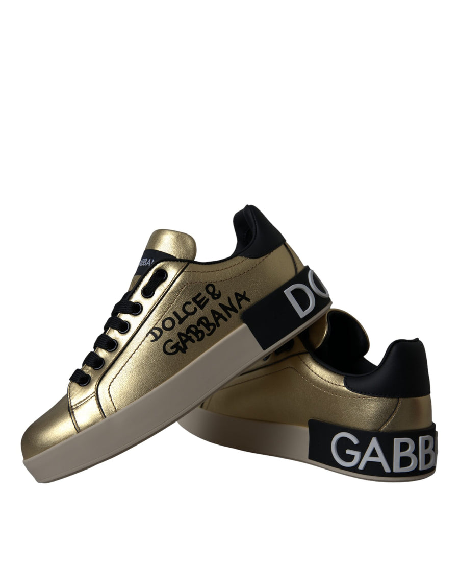 Dolce & Gabbana Gold Portofino Calfskin Sneakers Women's Shoes
