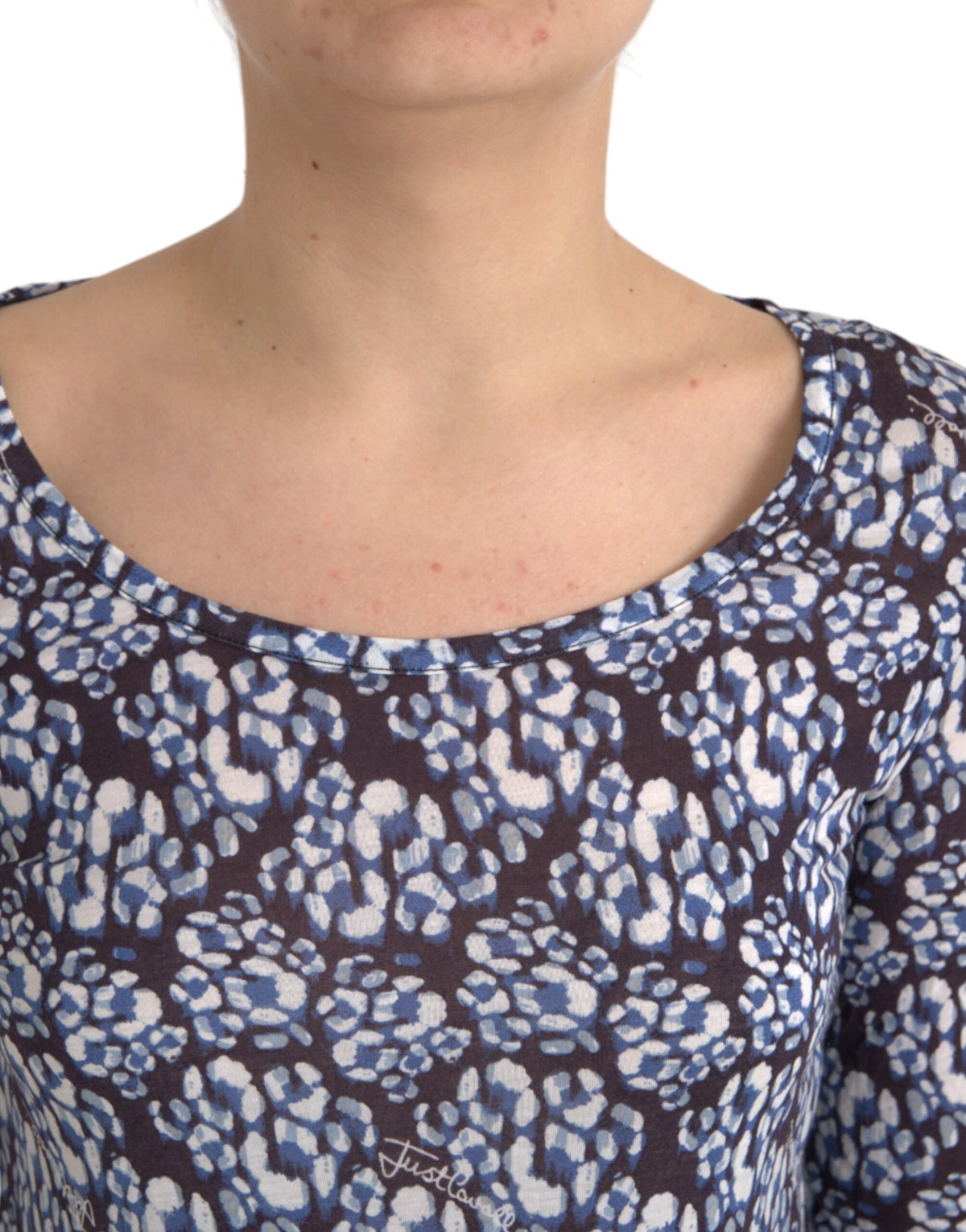 Just Cavalli Blaue florale Spitze mit langen Ärmeln Top Unterwäsche Bluse