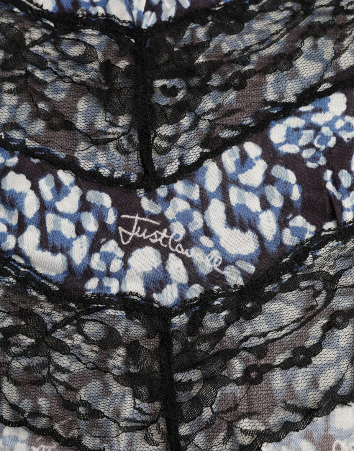 Just Cavalli Blaue florale Spitze mit langen Ärmeln Top Unterwäsche Bluse