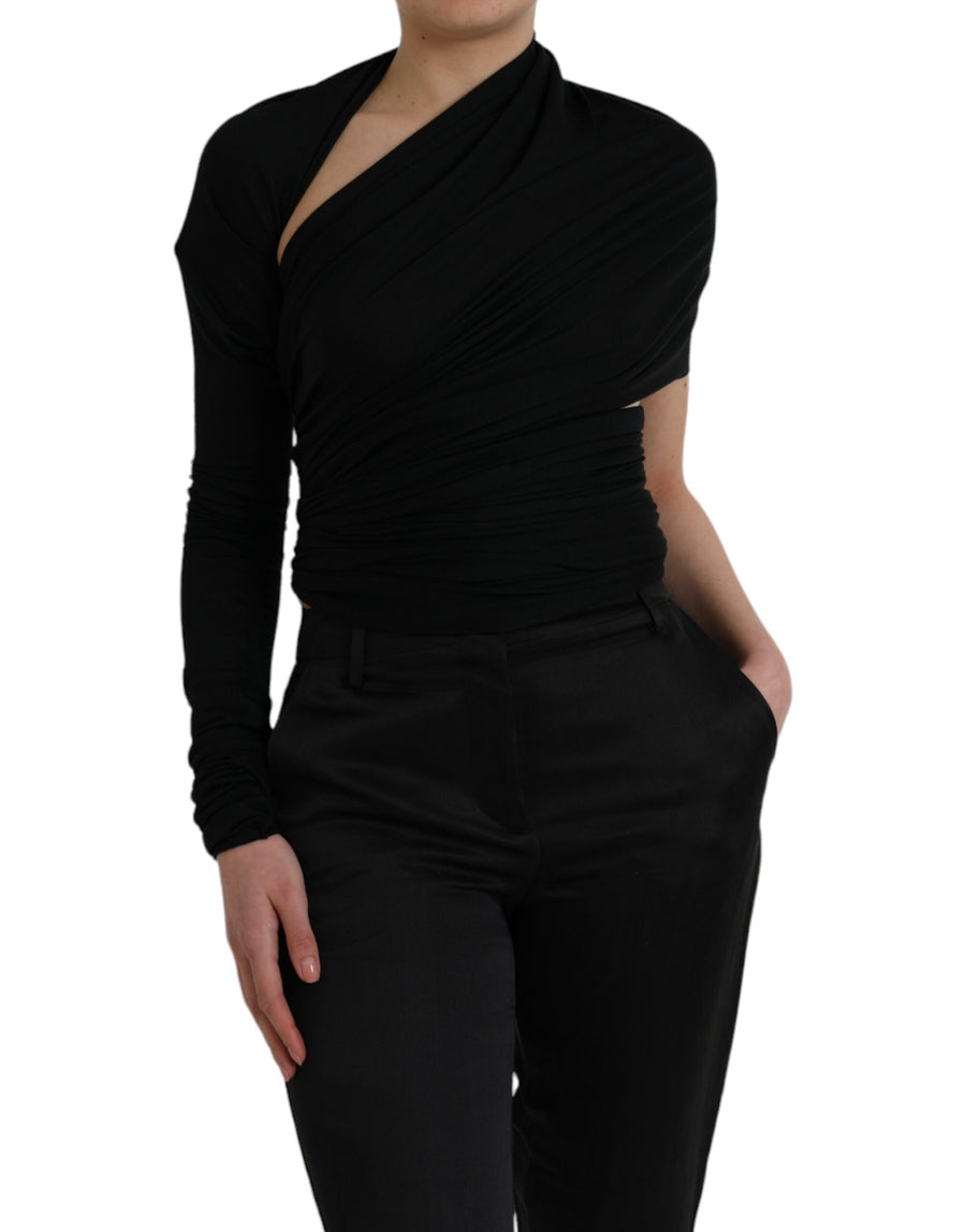 Dolce & Gabbana Black Asymmetric Long Sleeve Top with Wool Cutout
