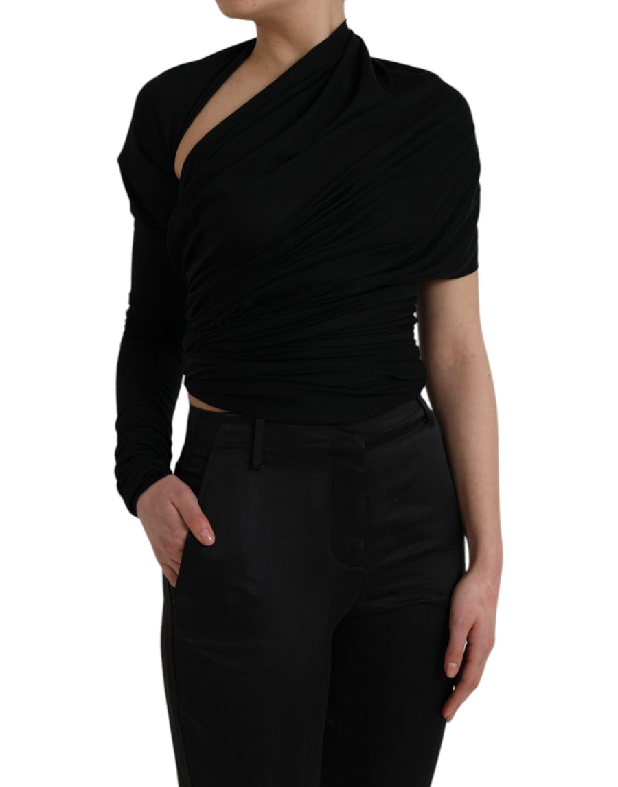 Dolce & Gabbana Black Asymmetric Long Sleeve Top with Wool Cutout