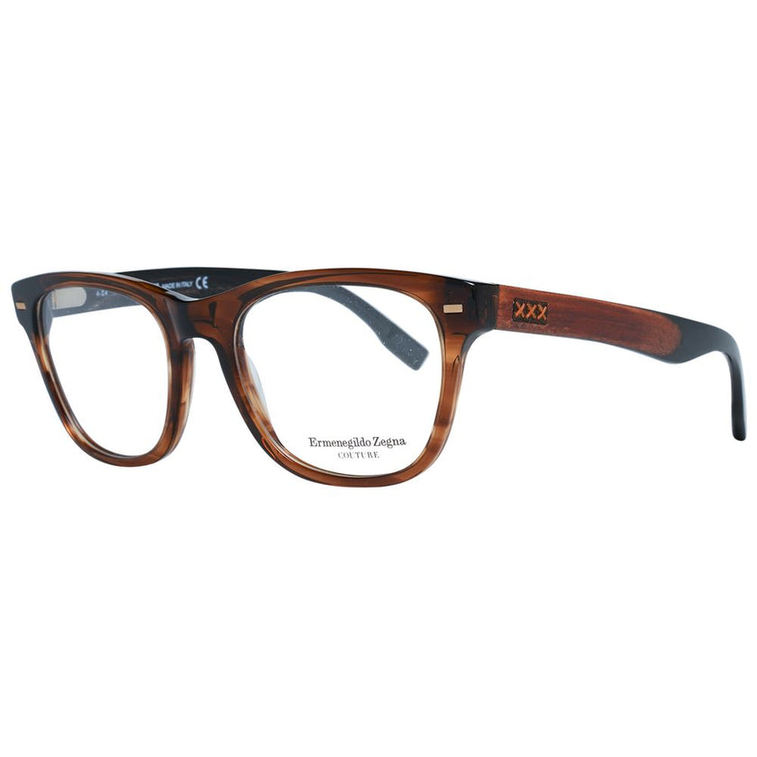 Ermenegildo Zegna braune Herren Kunststoffbrille mit trapezförmigem Vollrandrahmen und Federscharnier