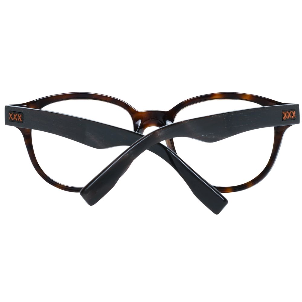 Ermenegildo Zegna Herrenbraune Kunststoff-Brille rund vollrand mit Federscharnier und Markenetui
