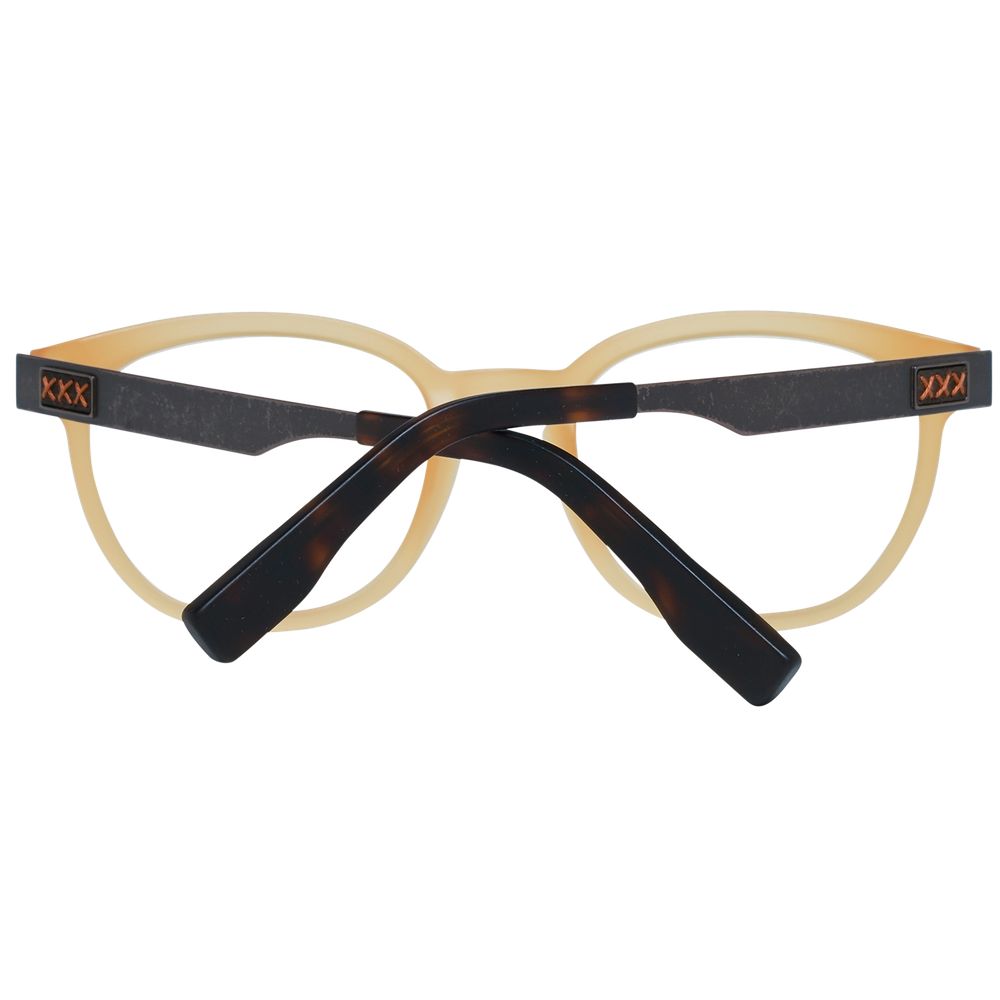 Ermenegildo Zegna honigfarbene Herrenbrille mit rundem Metall- und Kunststoffrahmen und Vollrand