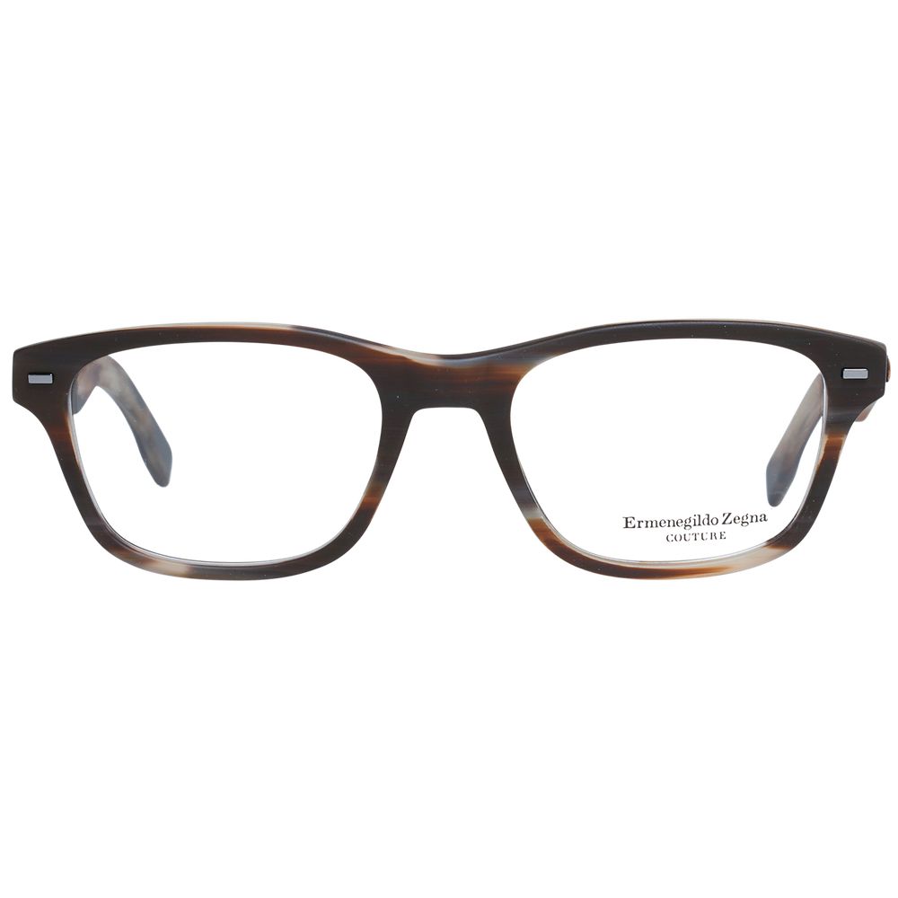 Ermenegildo Zegna Herren braune Kunststoffbrille mit trapezförmigem Vollrandrahmen und Marken-Etui