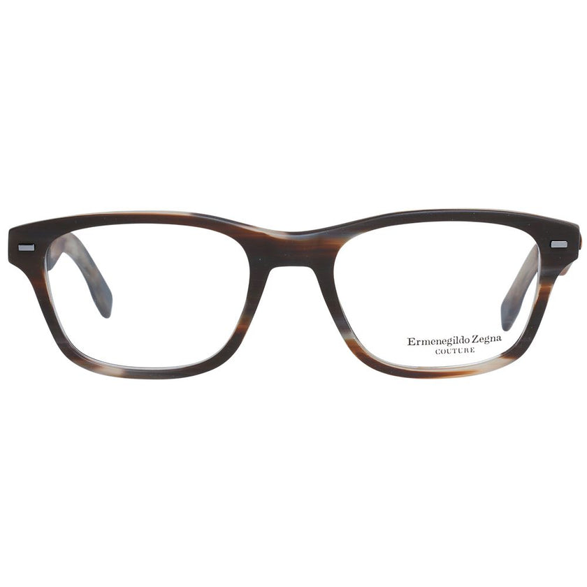 Ermenegildo Zegna Herren braune Kunststoffbrille mit trapezförmigem Vollrandrahmen und Marken-Etui