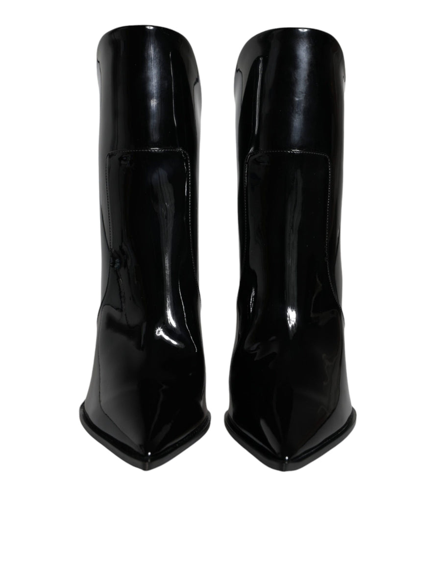 Dolce & Gabbana Black Patent Leather Lace-Up Boots Shoes