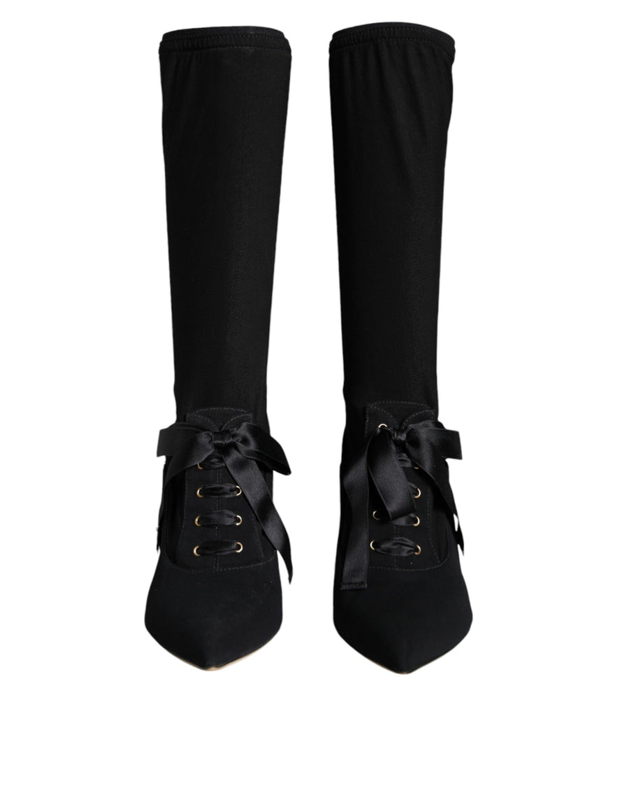 Dolce & Gabbana Black Stiletto Heel Mid-Calf Boots Shoes
