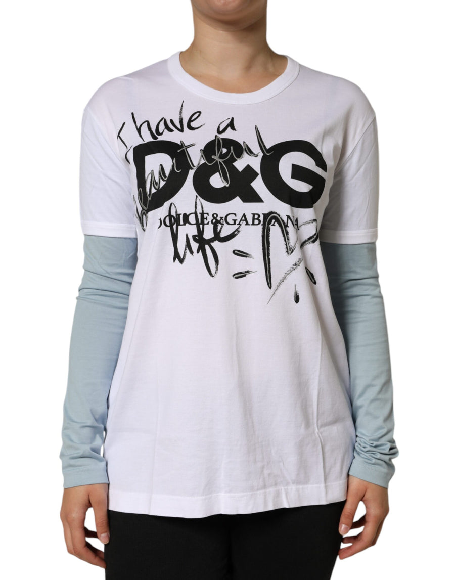 Dolce & Gabbana White Cotton Crew-Neck T-Shirt with Logo Print